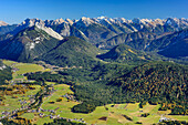 View to Seefeld Plateau and Karwendel, view from Hohe Munde, Hohe Munde, Mieming Range, Tyrol, Austria