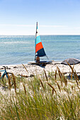 Windsurfing, surfboard, dream beach between Strandmarken und Dueodde, Sandy beach, Summer, Baltic sea, Bornholm, Strandmarken, Denmark, Europe