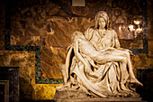 Marble statue in the Chapel of the Pieta, the body of Jesus after crucifixion being held by his mother Mary, Rome, Italy