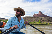 Rafter in Desolation Canyon along the Green River in Utah.