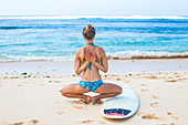 Yoga on a beach.