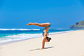 Yoga on a beach.