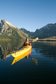 Kayaking on Jackson Lake. Grand Teton NP, WY