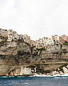 homes built on a cliff in Bonifacio on Corsica, France