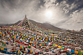 Prayer flags on remote mountain slope