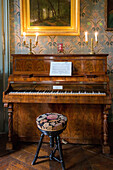 piano in the salon, george sand estate, george sand's black valley and romanticism in the berry, nohant-vic (36), france