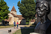 bust of frederic chopin in front of the george sand estate and the church of nohant-vic, the black valley and romanticism of george sand, berry (36), france