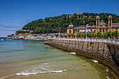 promenade on the la concha beach, mount urgull, town hall, san sebastian, donostia, basque country, spain
