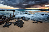 sunset over the volcanic beach, big beach, makena, kihei, maui, hawaii, united states, usa