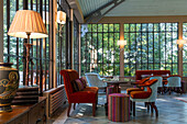 lounge in the serre d'antan, old greenhouse, hostellerie du clos, relais-et-chateaux, 4-star hotel, verneuil-sur-avre, (27) eure, france