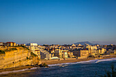 the big beach (grande plage) of biarritz seen from the lighthouse with the rhune in the background, biarritz, (64) pyrenees-atlantiques, aquitaine