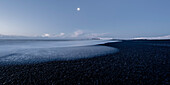 Black Beach near Vik with Fullmoon, Ring Road, Vik, Iceland