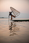 Inle Lake fisherman at sunrise Intha fisherman, near Nyaungshwe, Shan State, Myanmar Burma, Asia