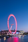 The London Eye at night seen from Golden Jubilee Bridge, London, England, United Kingdom, Europe