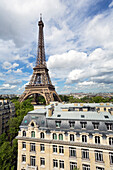 Elevated view over the city with the Eiffel Tower in the distance, Paris, France, Europe