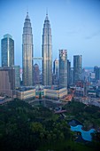 Petronas Towers at daybreak, Kuala Lumpur, Malaysia, Southeast Asia, Asia