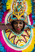 Woman posing for the carneval, Nassau, New Providence, Bahamas, Caribbean
