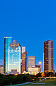 Houston skyline at night from Eleanor Tinsley Park, Texas, United States of America, North America