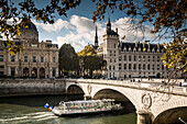 Buildings and bridge over river in Paris, Ile-de-France, France