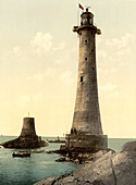Eddystone Lighthouse, Plymouth, England, Photochrome Print, circa 1900