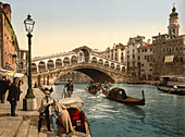 Rialto Bridge, Venice, Italy, Photochrome Print, circa 1900