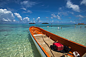 swimming on Dravuni Island, Fiji, with the MS Oosterdam in the background