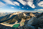 Landscape image of rocky mountains and alpine lakes near Whistler, British Columbia, Canada.