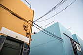 colourful houses and power supply lines in the capital San Sebastian de la Gomera, La Gomera, Canary Islands, Spain