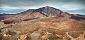 view towards Teide peak with crater, Panorama, Teide volcano, National Park, Tenerife, Canary Islands, Spain