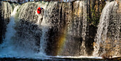 'Spanish whitewater kayaker drops down the 40-foot ''Tobalina Falls'' in Pedrosa de Tobalina, Spain.'