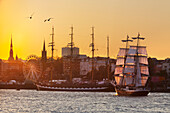 Segelschiffe Krusenstern und Mercedes im Hafen, Hamburg, Deutschland