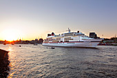 Cruise liner Europa  arriving at the harbour, Hamburg, Germany