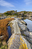 Wodden path on the Island Koö, Bohuslän, Västergötland, Götaland, South Sweden, Sweden, Scandinavia, Northern Europe, Europe