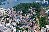 Aerial view of Cantagalo (Pavao-Pavaozinho) favela and Ipanema suburb, Rio de Janeiro, Brazil, South America