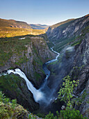 Deep gorge of the river Bjoreio with Vøringsfossen waterfall on the western edge of the Hardangervidda, Voringfossen, Eidfjord, Hordaland, Norway, Scandinavia