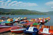 colorful boats, Schluchsee, Black Forest, Baden-Wuerttemberg, Germany