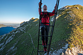 Funes Valley, Dolomites, South Tyrol, Italy. The ladder from the via ferrata Guenther Messner