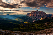 Badia Valley with Conturines group, Eastern Dolomites, South Tyrol, Italy.