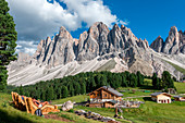 Funes Valley, Dolomites, South Tyrol, Italy. The mountain cinema near Refuge delle OdleGeisleralm with the Odle Peaks