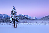 View to Wetterstein range and Zugspitz range with Alpspitze, Zugspitze and Waxenstein, Bavaria, Germany