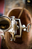 A coffee grinding machine as seen from above at a coffee processing plant in rural Colombia.