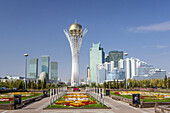 Kazakhstan, Astana City, New Administrative City,Nurzhol Avenue and Bayterek Monument.