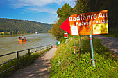 Cyclists' ferry at Au , Schlögener Schlinge , River Danube , Oberösterreich , Upper Austria , Austria , Europe