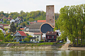 Blick auf Aljimas mit Kirche , Donau (km 1380) , Kroatien , Europa