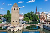 Ponts-Couverts bridge La Petite France and Cathedral Strasbourg Alsace France.