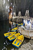 Romania, Transylvania, Turda, Turda Salt Mine, Terezia Mine lake.