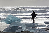 Jokulsarlon beach, Vatnatjokull glacier, Southern Iceland, Iceland, Europe.