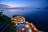Romantic restaurant overlooking the Gulf of Thailand on Koh Tao, Thailand.