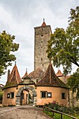 The Burgtor (Castle Gate) and gate tower in Rothenburg ob der Tauber, Bavaria, Germany, Europe