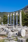 Ruins of the Temple of Athena in the ancient city of Priene. Aydin Province, Turkey.